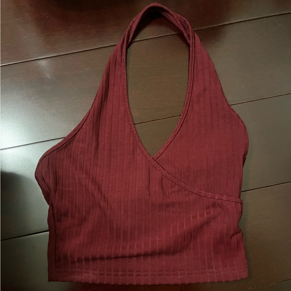 Maroon Open Back Rib Knit Halter - Picture 2 of 3